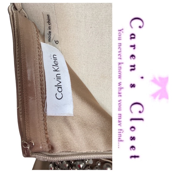 Calvin Klein Gold Stretch Satin Embellished Cocktail Evening  Dress - Picture 9 of 10